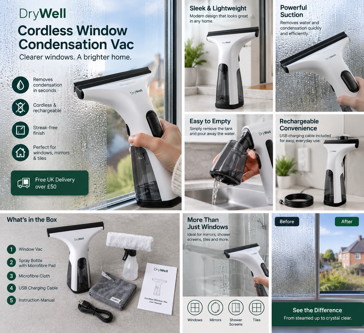 Window vac clearing morning condensation from glass
