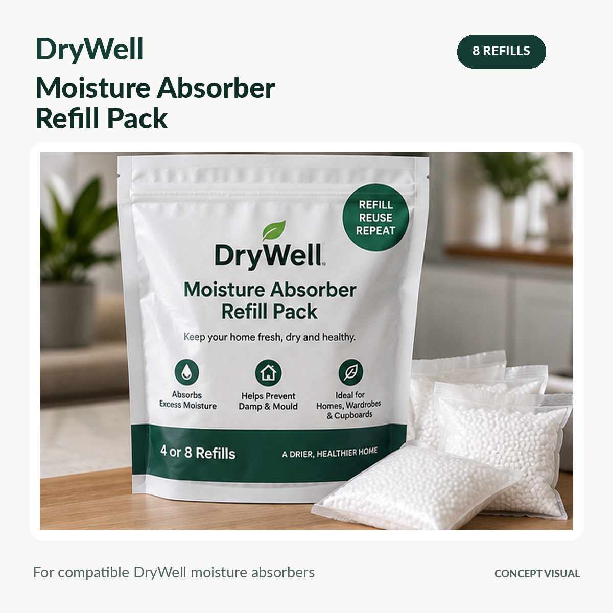 Moisture absorber collecting water from damp air